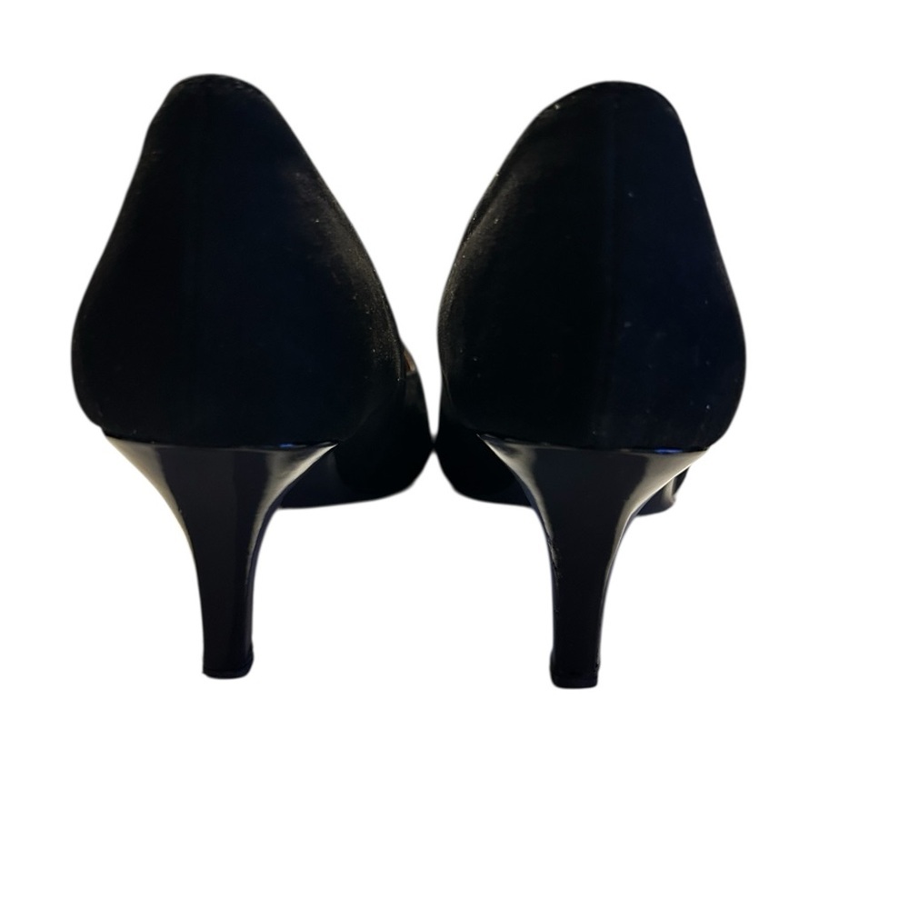 J. Renee Black Patent Leather & Suede Pumps with Lace Bow Details Size 7 - Picture 7 of 8